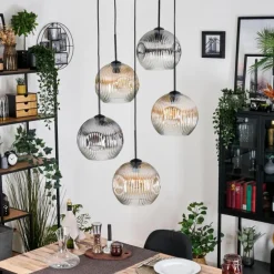 Ripoll Suspension, Boule lumineuse, Suspension grappe Ambre, Clair, Fumé, 5 lumières