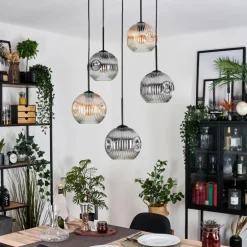 Ripoll Suspension, Boule lumineuse, Suspension grappe Ambre, Clair, Fumé, 5 lumières