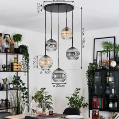 Ripoll Suspension, Boule lumineuse, Suspension grappe Ambre, Clair, Fumé, 5 lumières