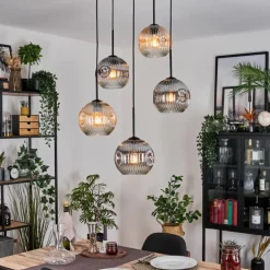 Ripoll Suspension, Boule lumineuse, Suspension grappe Ambre, Clair, Fumé, 5 lumières