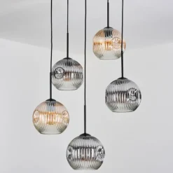 Ripoll Suspension, Boule lumineuse, Suspension grappe Ambre, Clair, Fumé, 5 lumières