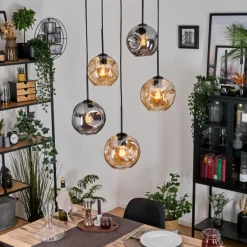 Ripoll Suspension, Boule lumineuse, Suspension grappe Ambre, Fumé, 5 lumières