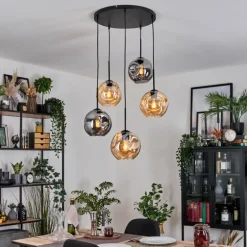 Ripoll Suspension, Boule lumineuse, Suspension grappe Ambre, Fumé, 5 lumières