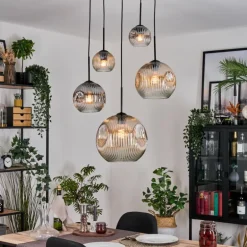 Ripoll Suspension, Boule lumineuse, Suspension grappe Ambre, Clair, Fumé, 5 lumières