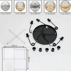 Ripoll Suspension, Boule lumineuse, Suspension grappe Ambre, Clair, Fumé, 5 lumières