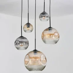 Ripoll Suspension, Boule lumineuse, Suspension grappe Ambre, Clair, Fumé, 5 lumières
