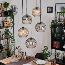 Ripoll Suspension, Boule lumineuse, Suspension grappe Ambre, Clair, Fumé, 5 lumières