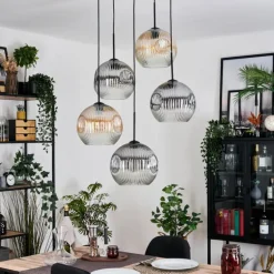 Ripoll Suspension, Boule lumineuse, Suspension grappe Ambre, Clair, Fumé, 5 lumières