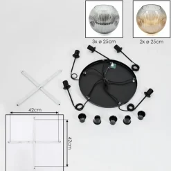 Ripoll Suspension, Boule lumineuse, Suspension grappe Ambre, Clair, Fumé, 5 lumières