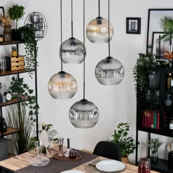 Ripoll Suspension, Boule lumineuse, Suspension grappe Ambre, Clair, Fumé, 5 lumières