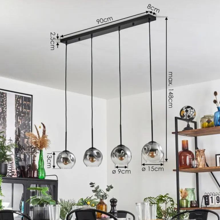 Ripoll Suspension Noir, 4 lumières