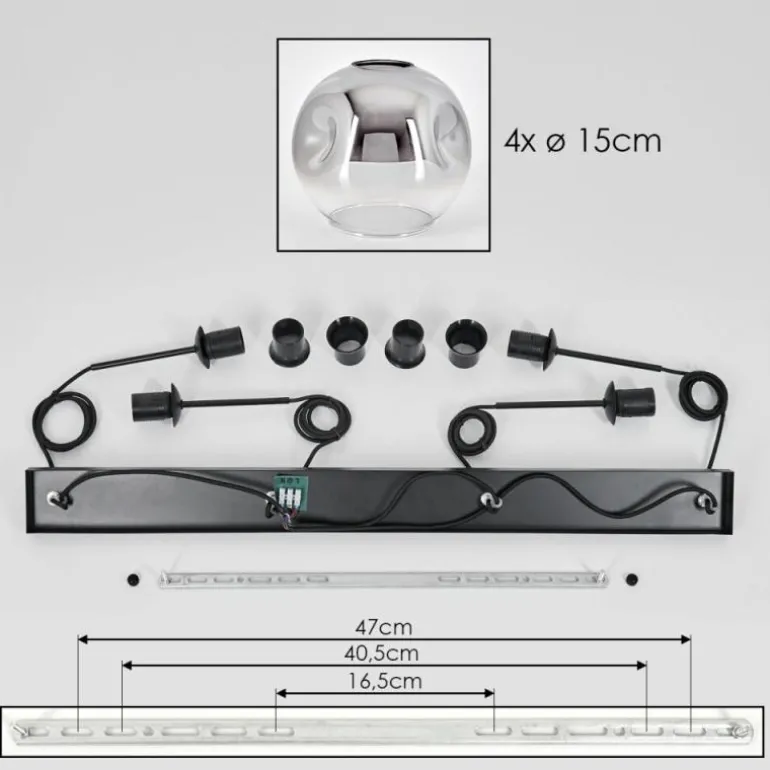 Ripoll Suspension Noir, 4 lumières
