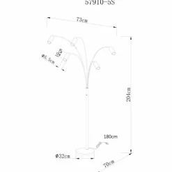 Robby Lampadaire Luminaires Globo Lighting Noir, 5 lumières