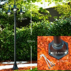 Réverbère Elgin Noir, 3 lumières