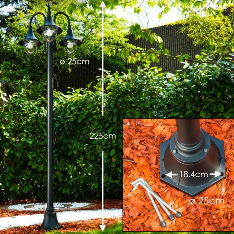 Réverbère Elgin Noir, 3 lumières