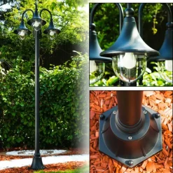 Réverbère Elgin Noir, 3 lumières