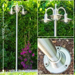 Réverbère Elima Acier inoxydable, Transparent, 3 lumières