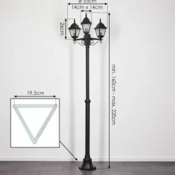 Réverbère Naofe Noir, 3 lumières