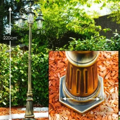 Réverbère Tolep Noir doré, 3 lumières