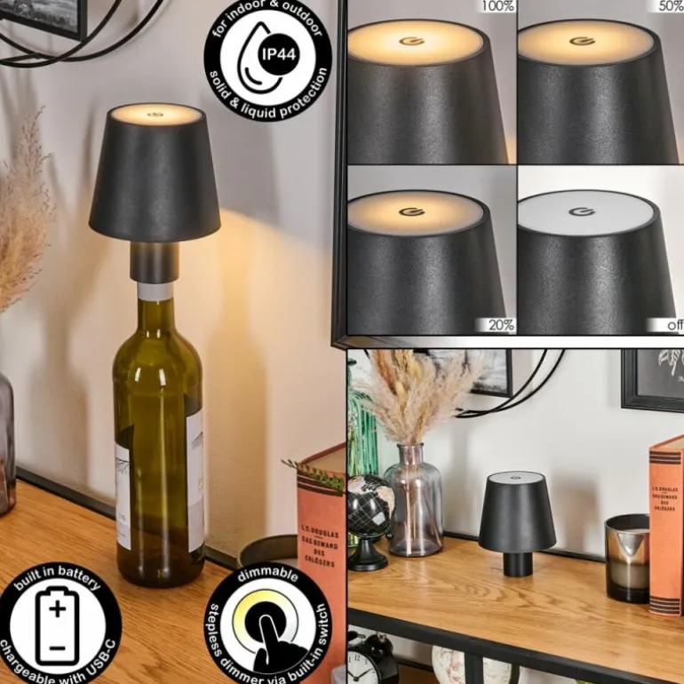 Salgadinho Lampe de table d'extérieur, Lampe à poser LED Noir, 1 lumière