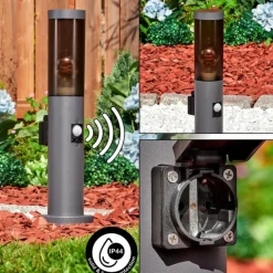 Sessa Prises électriques d'extérieur, Borne lumineuse, Eclairage de chemin Anthracite, 1 lumière, Détecteur de mouvement