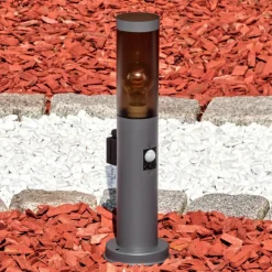 Sessa Prises électriques d'extérieur, Borne lumineuse, Eclairage de chemin Anthracite, 1 lumière, Détecteur de mouvement