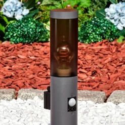 Sessa Prises électriques d'extérieur, Borne lumineuse, Eclairage de chemin Anthracite, 1 lumière, Détecteur de mouvement