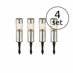 Set de bornes lumineuses solaires Globo LED Acier inoxydable, 4 lumières