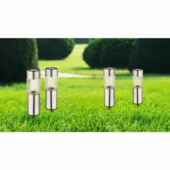 Set de bornes lumineuses solaires Globo LED Acier inoxydable, 4 lumières