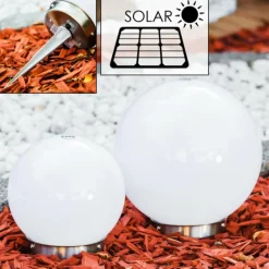Set de boules lumineuses solaires LED Acier inoxydable, 2 lumières