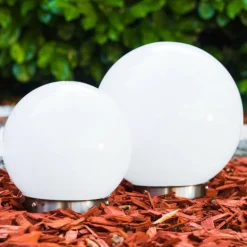 Set de boules lumineuses solaires LED Acier inoxydable, 2 lumières