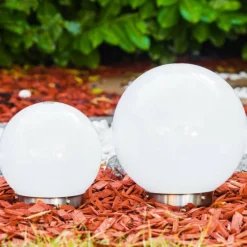 Set de boules lumineuses solaires LED Acier inoxydable, 2 lumières