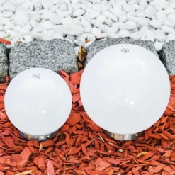 Set de boules lumineuses solaires LED Acier inoxydable, 2 lumières