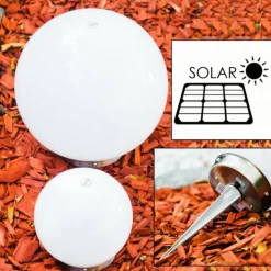 Set de boules lumineuses solaires LED Acier inoxydable, 2 lumières