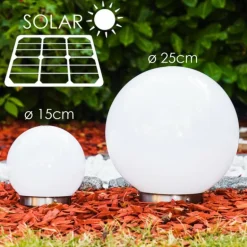 Set de boules lumineuses solaires LED Acier inoxydable, 2 lumières
