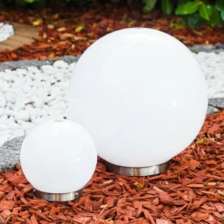 Set de boules lumineuses solaires LED Acier inoxydable, 2 lumières