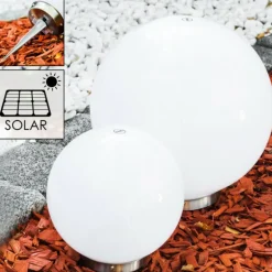 Set de boules lumineuses solaires LED Acier inoxydable, 2 lumières