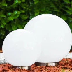 Set de boules lumineuses solaires LED Acier inoxydable, 2 lumières