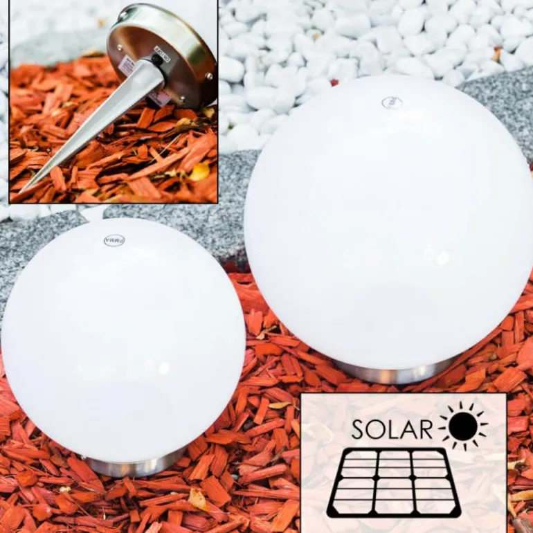 Set de boules lumineuses solaires LED Acier inoxydable, 2 lumières