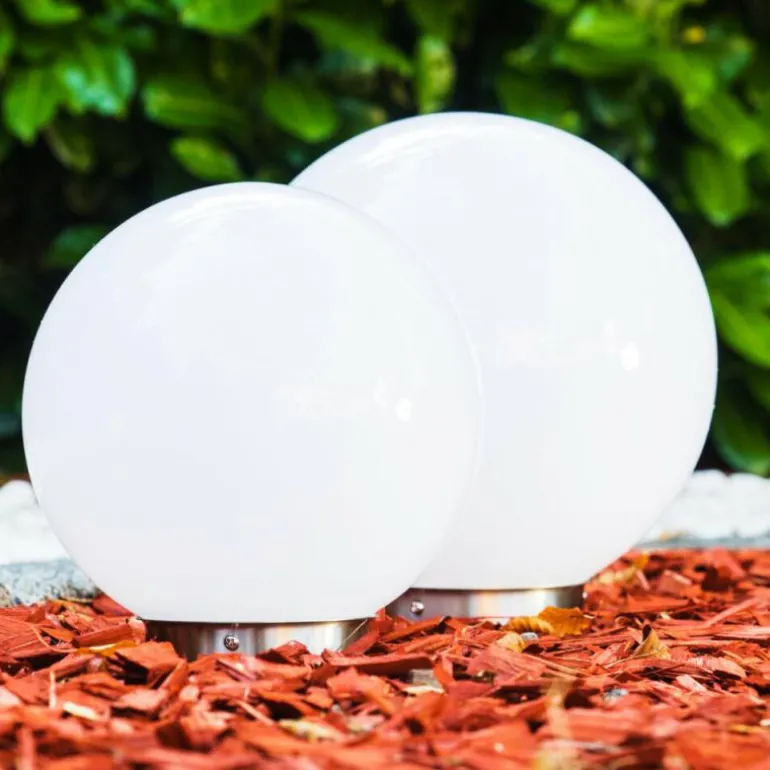 Set de boules lumineuses solaires LED Acier inoxydable, 2 lumières