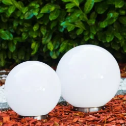 Set de boules lumineuses solaires LED Acier inoxydable, 2 lumières