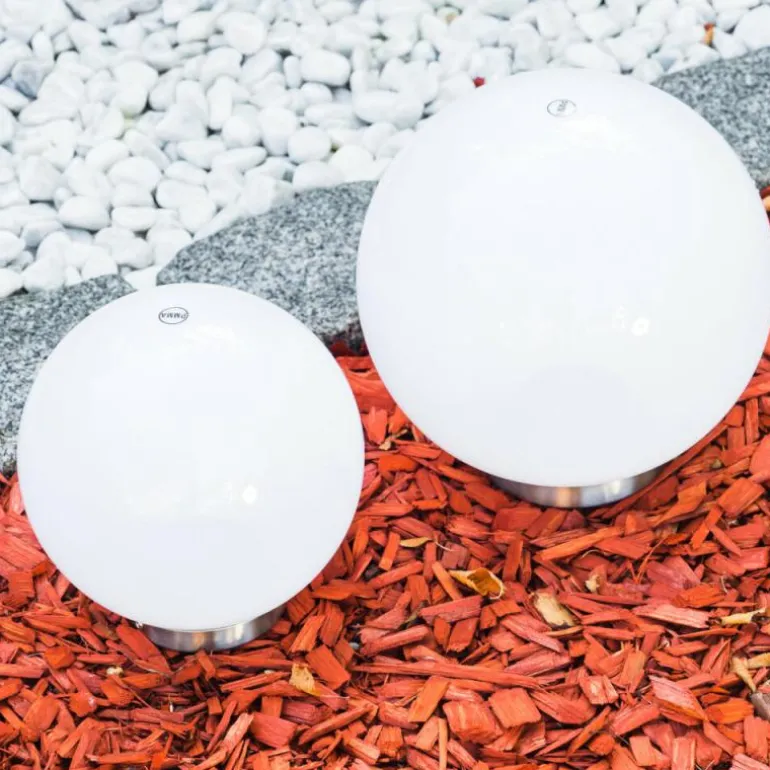 Set de boules lumineuses solaires LED Acier inoxydable, 2 lumières