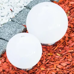 Set de boules lumineuses solaires LED Acier inoxydable, 2 lumières