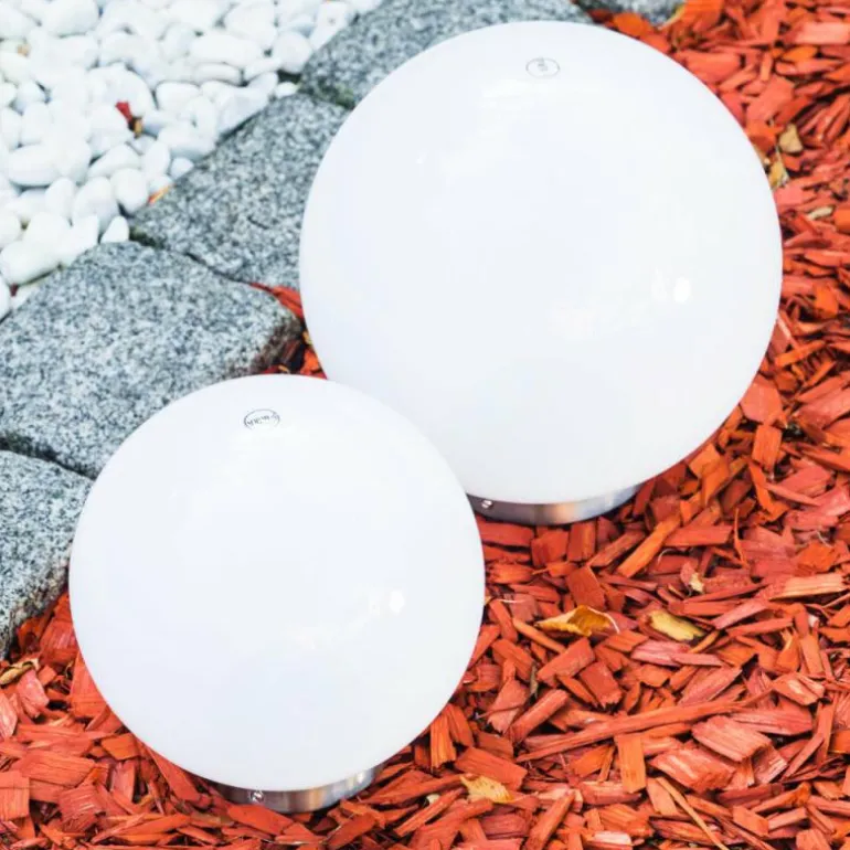 Set de boules lumineuses solaires LED Acier inoxydable, 2 lumières