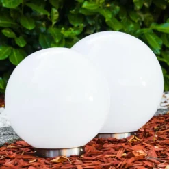Set de boules lumineuses solaires LED Acier inoxydable, 2 lumières