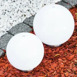 Set de boules lumineuses solaires LED Acier inoxydable, 2 lumières