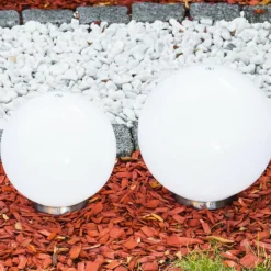 Set de boules lumineuses solaires LED Acier inoxydable, 2 lumières