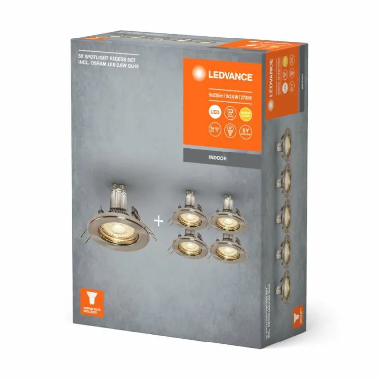 Set Spot encastrable au plafond Luminaires Ledvance LED Nickel mat, 5 lumières