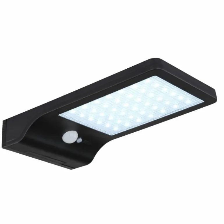 SOLAR Lampe murale d´extérieur, Lampe solaire Luminaires Globo Lighting LED Noir, Transparent, 42 lumières, Détecteur de mouvement