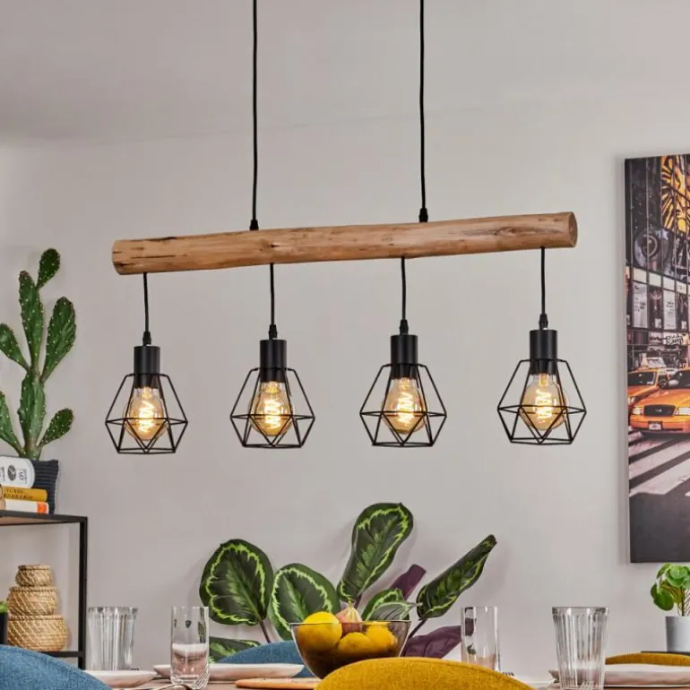 Soungou Suspension Écru, Noir, 4 lumières